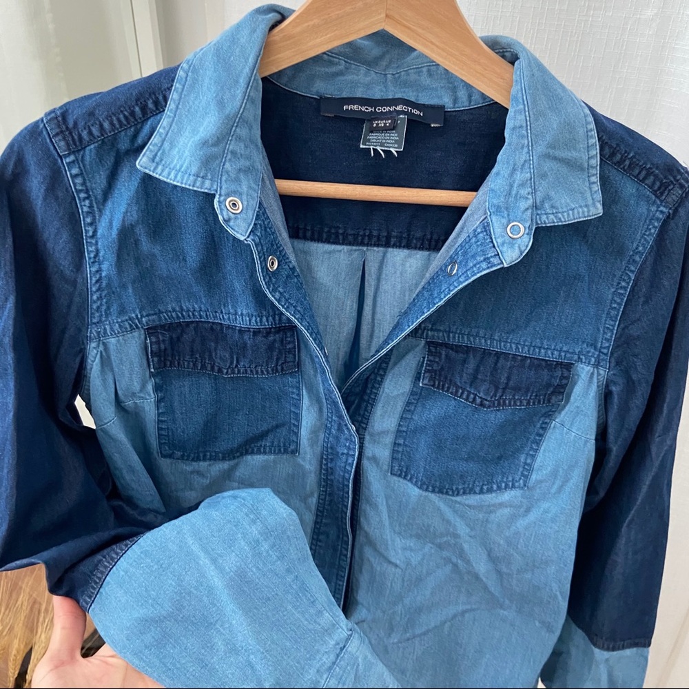 French Connection Chambray Blue Button Down Top - image 3